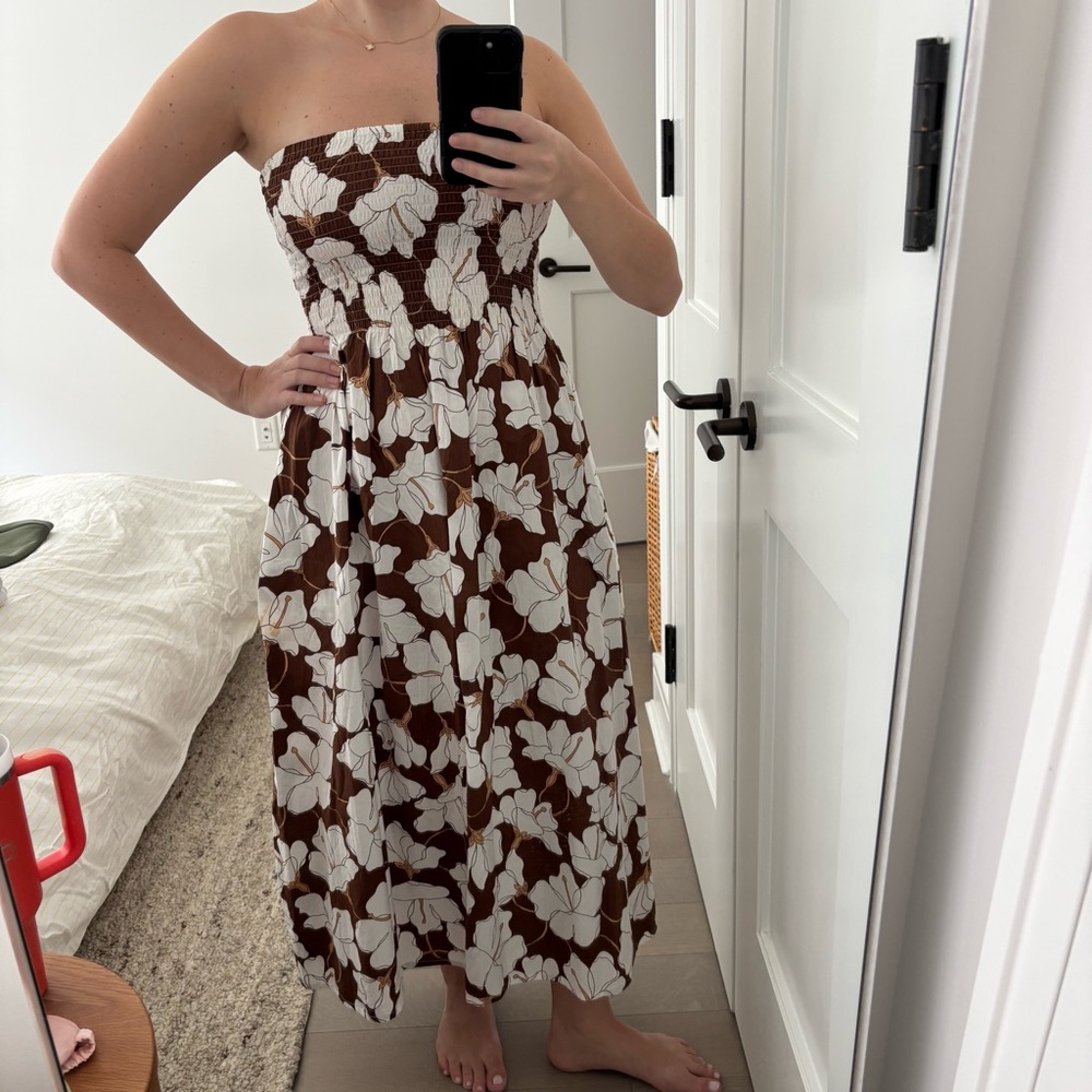 Faithfull the Brand Strapless Brown & White Floral Maxi Dress